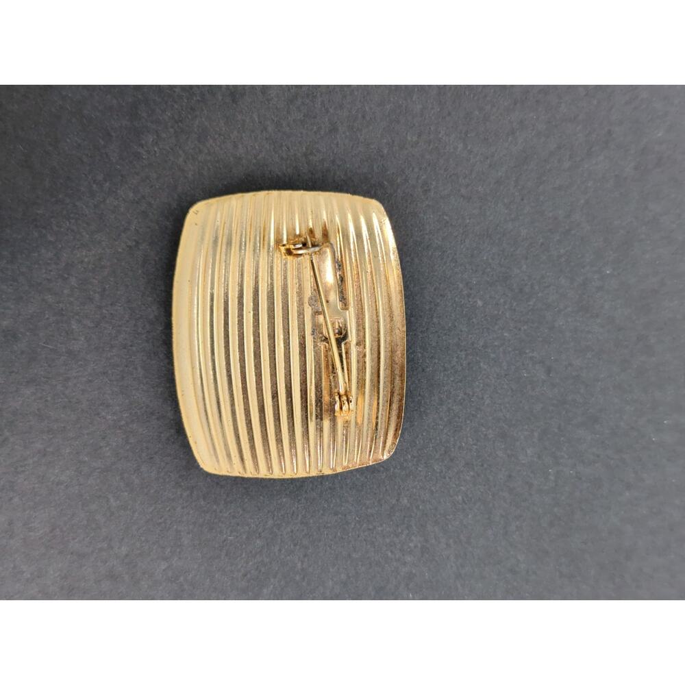 Vintage Gold Textured Ribbed Brooch Pin Rectangular MCM Retro - Picture 4 of 4